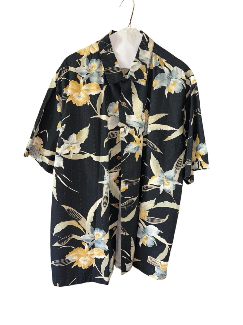 Vintage Tommy Bahama Black Floral Short-Sleeve Button-Up Shirt size large